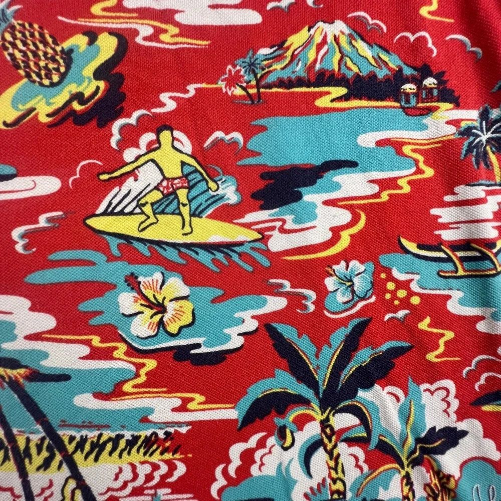Polo Ralph Lauren Polo Shirt Mens XXL Red Aloha Tropical Hawaiian‎ Classic Fit